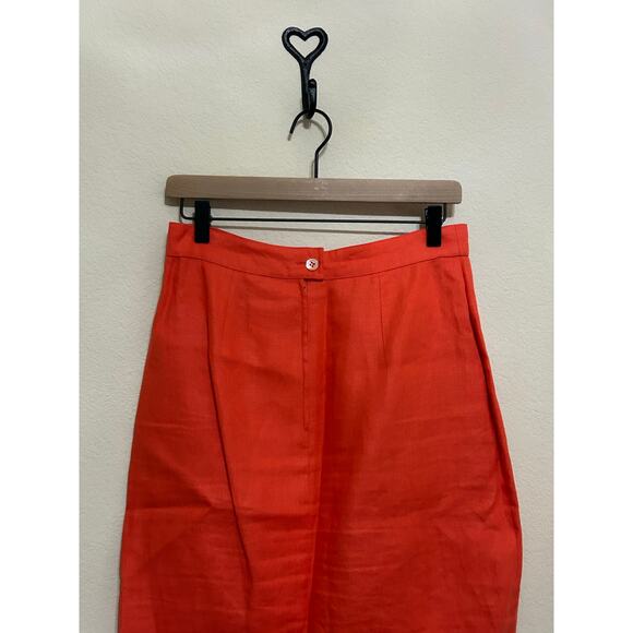 Max Mara Linen Skirt Women's Size 10 Orange Pencil Knee Length Straight Colorful - Picture 7 of 11